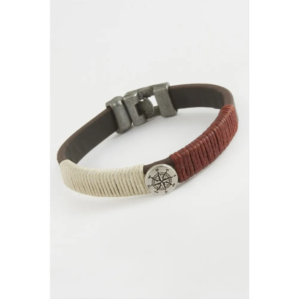 Pusula Kaliteli Suni Deri Bileklik-Kahverengi