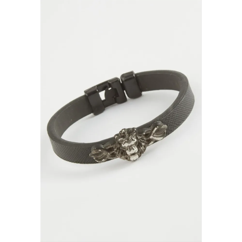 Aslan Kaliteli Suni Deri Bileklik-Siyah