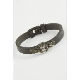 Aslan Kaliteli Suni Deri Bileklik-Siyah