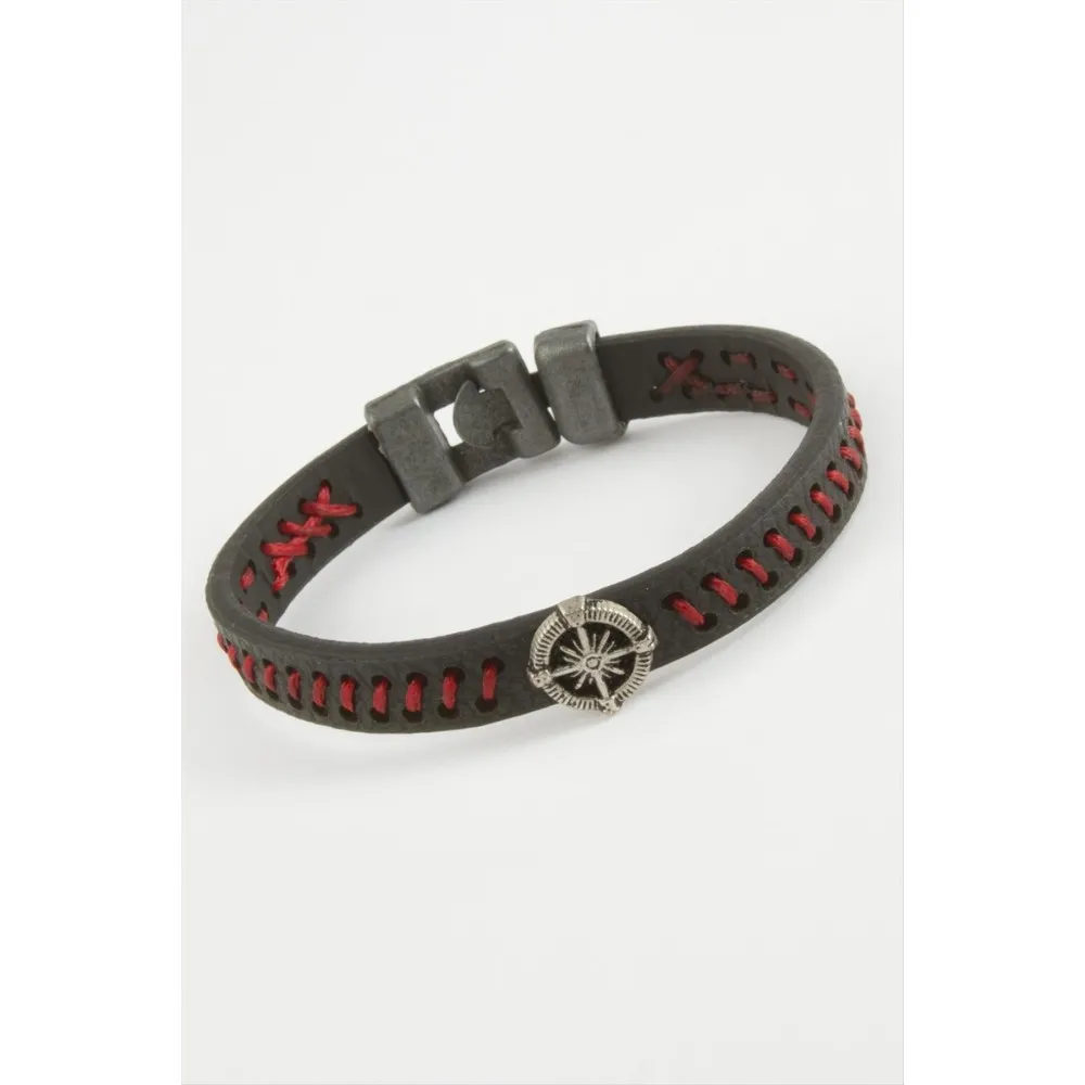 Pusula Kaliteli Suni Deri Bileklik-Kırmızı