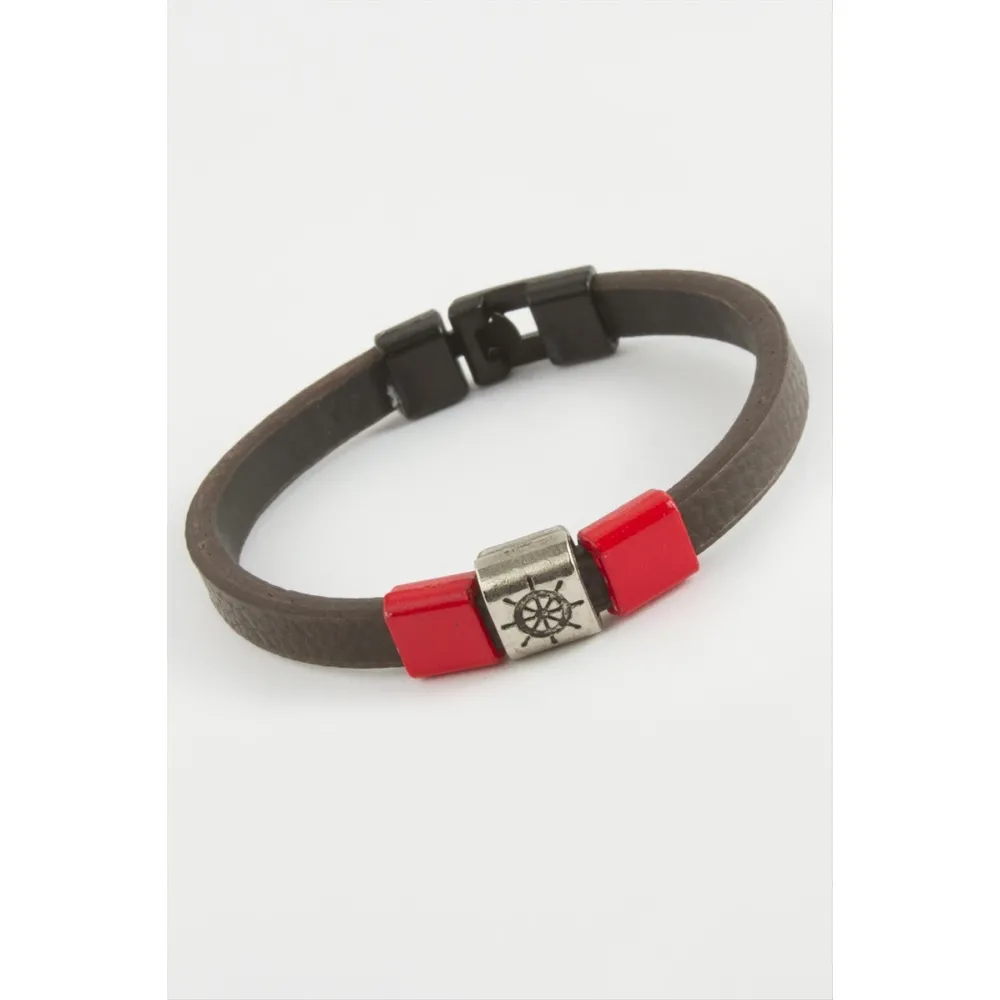 Dümen Kaliteli Suni Deri Bileklik-Kahverengi