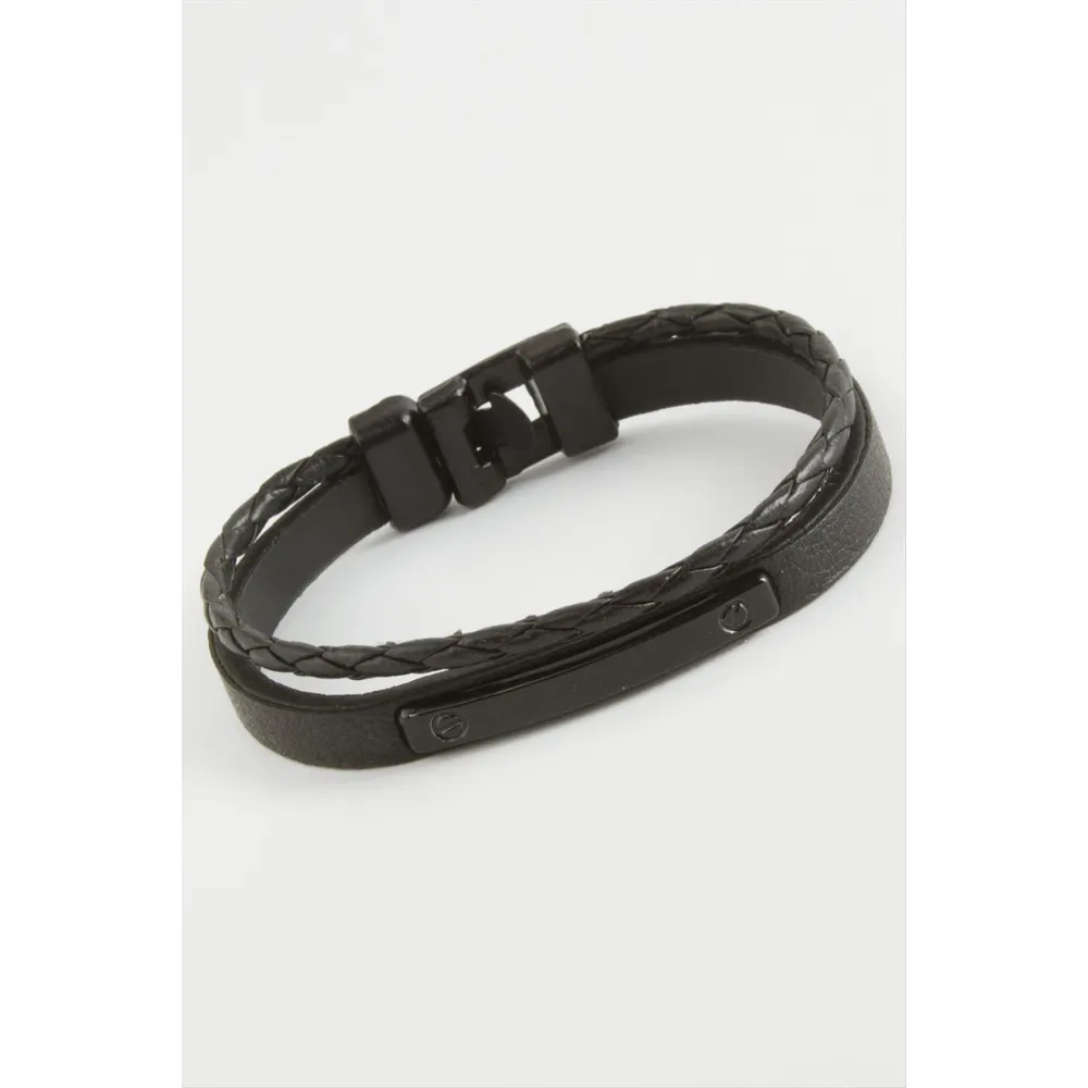 Çubuk Kaliteli Suni Deri Bileklik-Siyah