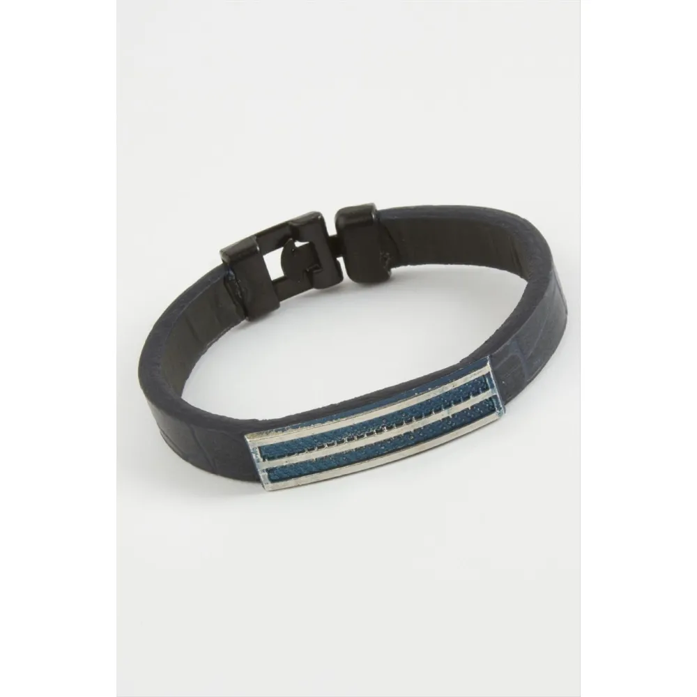 Çizgili Kaliteli Suni Deri Bileklik-Lacivert