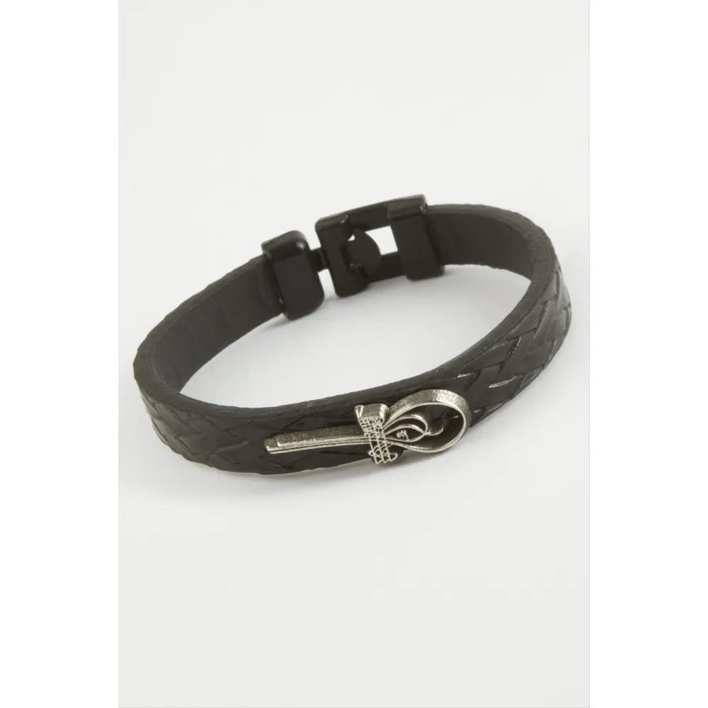Tuğra Kaliteli Suni Deri Bileklik-Siyah