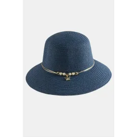 Kelebek İnci Hasır Şapka-Pudra Rengi