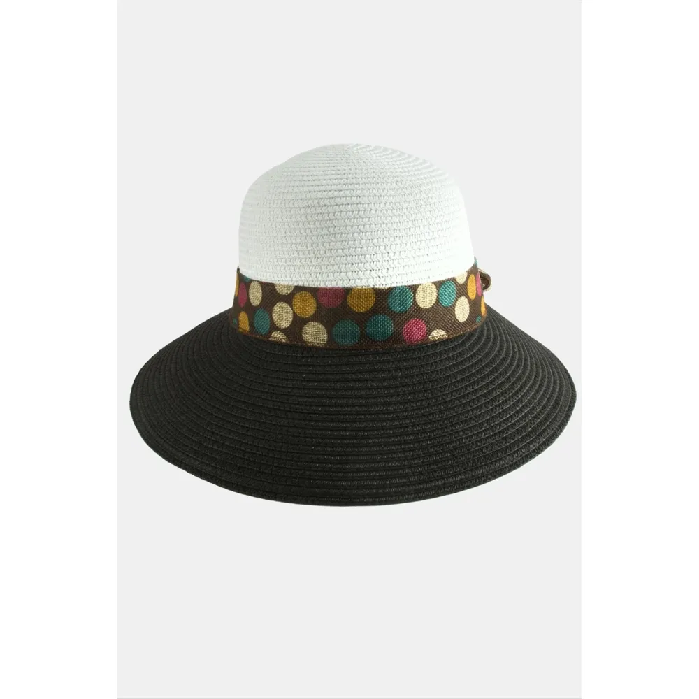 Benekli Fiyonglu Hasır Şapka-Siyah