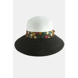 Benekli Fiyonglu Hasır Şapka-Bej