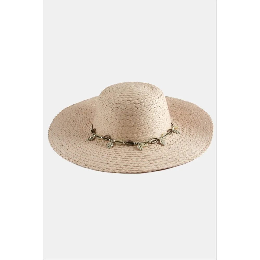 Üçgen Deniz Kabuğu Hasır Şapka-Kahverengi