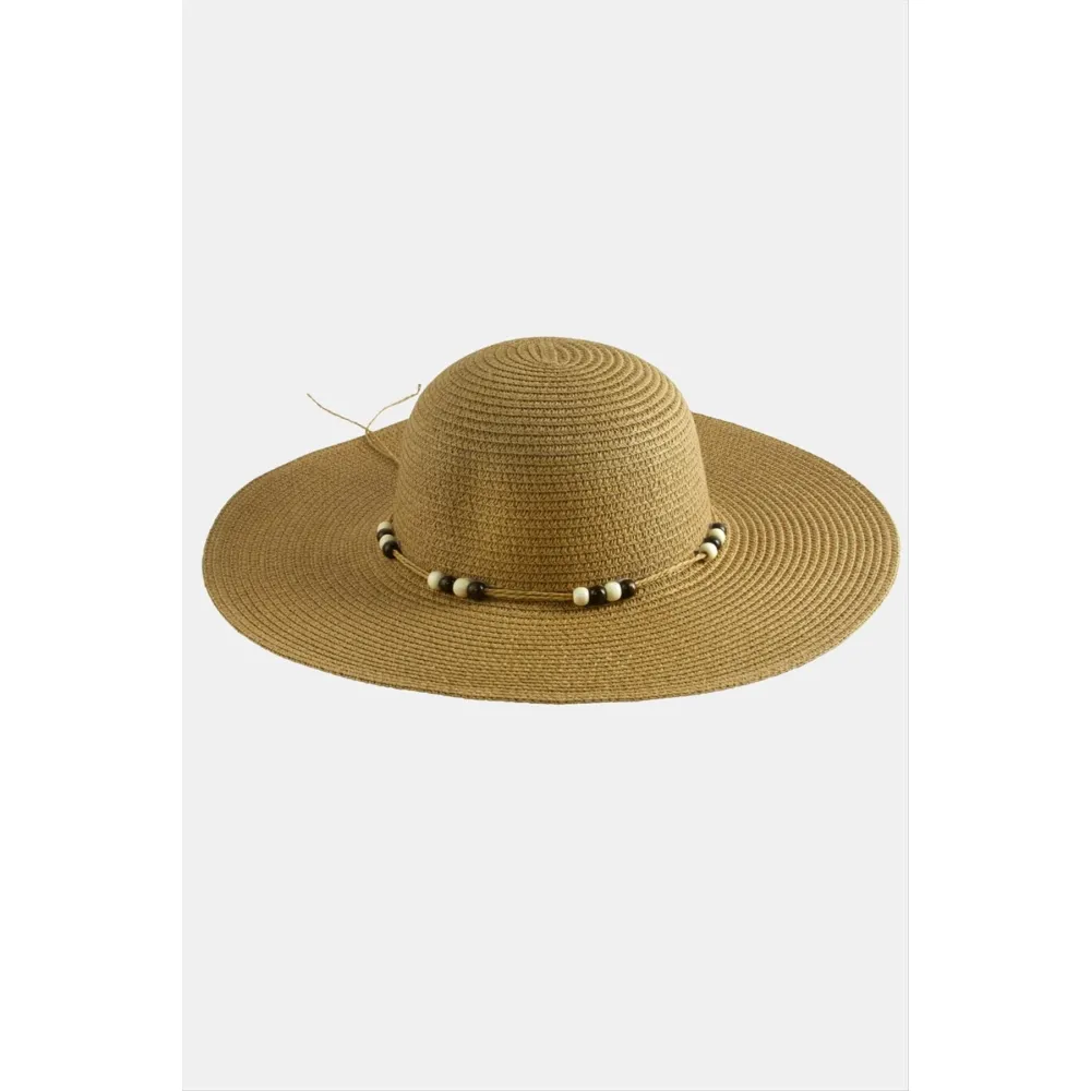 Boncuk Hasır Şapka-Pudra Rengi