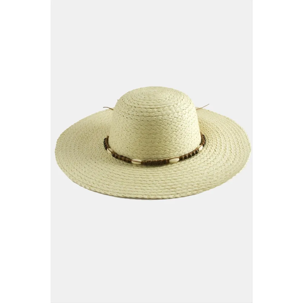 Ahşap Boncuklu Hasır Şapka-Bej