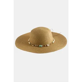 Etnik Boncuklu Hasır Şapka-Beyaz