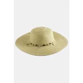 Yaprak Boncuklu Hasır Şapka-Kahverengi