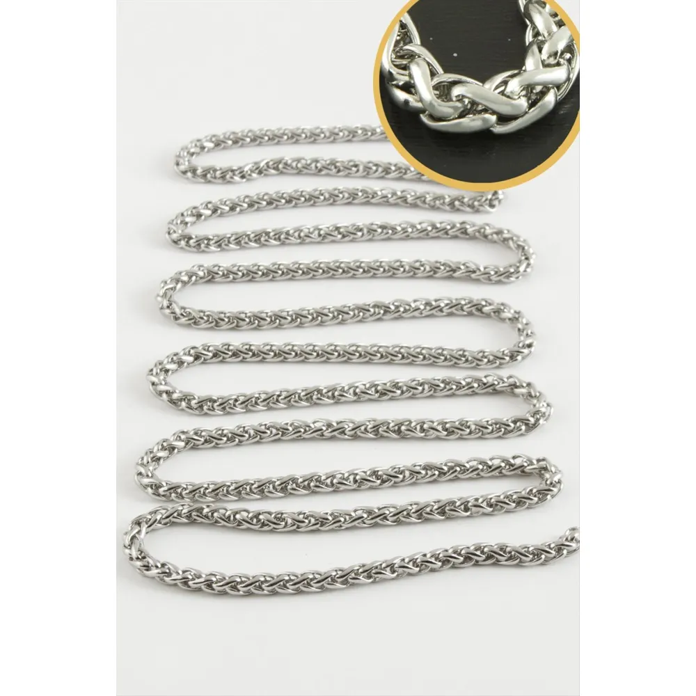 0,4 mm Silindir Gümüş Renkli Çelik Zincir 1 Metre-Gümüş Rengi