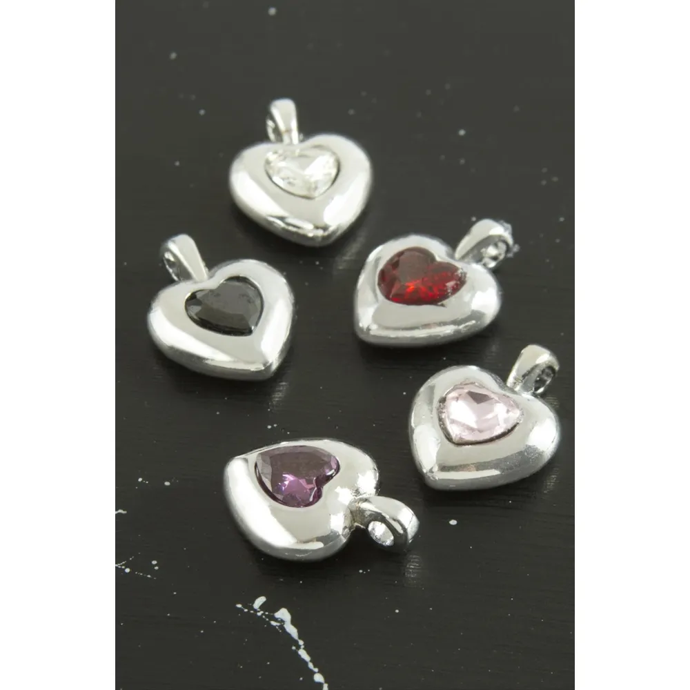 Kalp Zirkon Taşlı Tek Kulplu Aparat 1 Adet-Açık Pembe