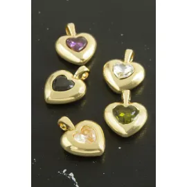 Kalp Zirkon Taşlı Tek Kulplu Aparat 1 Adet-Mor