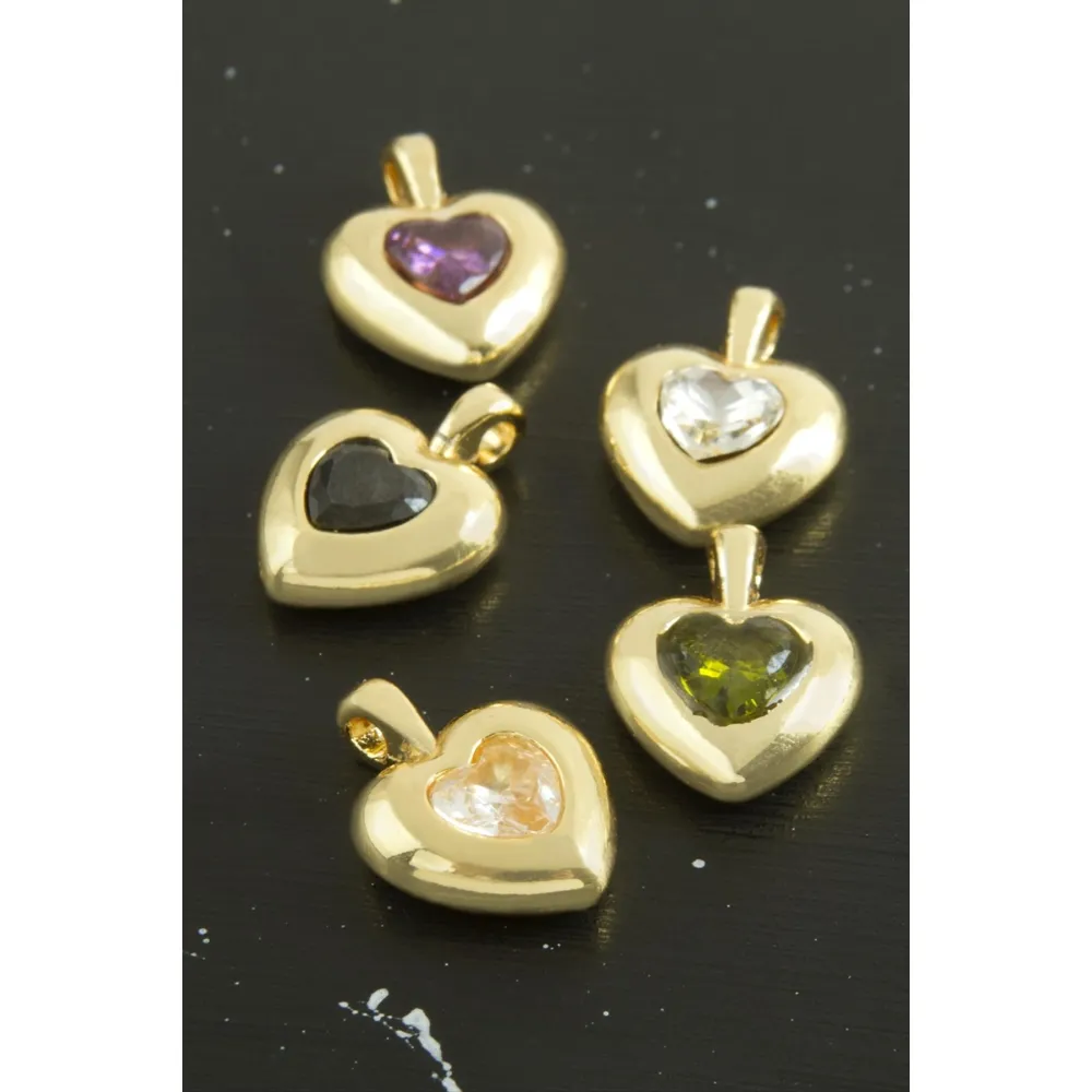 Kalp Zirkon Taşlı Tek Kulplu Aparat 1 Adet-Sarı