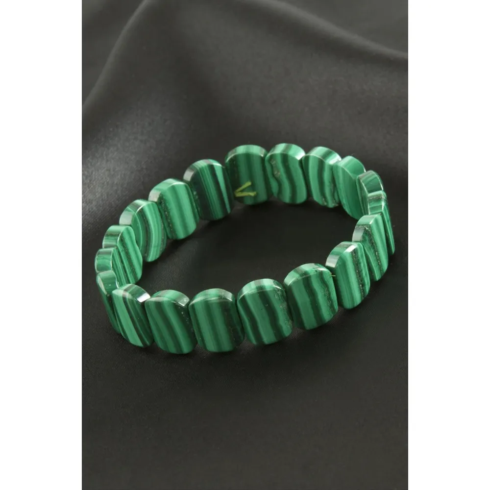 Oval Kesim Orjinal Malahit Doğaltaşlı Bileklik-Yeşil