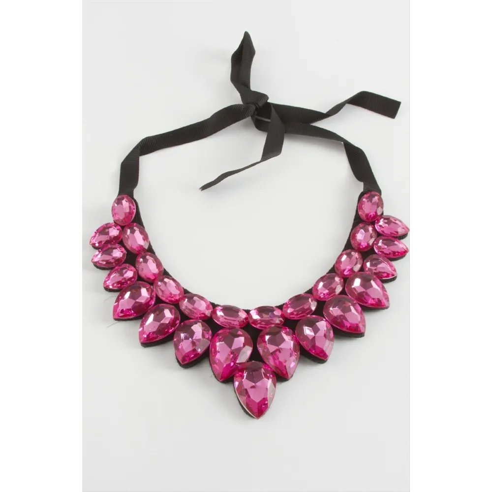 Damla Taşlı Yaka Kolye-Antrasit