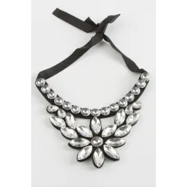 Çiçek Taşlı Yaka Kolye-Antrasit