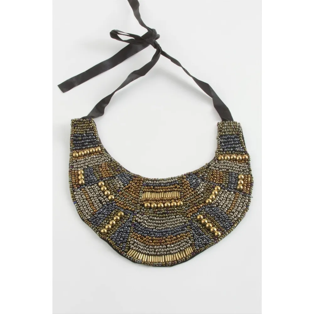 Etnik Kum Boncuk Yaka Kolye-Renkli