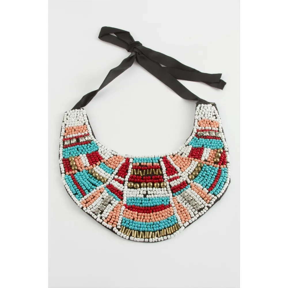 Etnik Kum Boncuk Yaka Kolye-Renkli