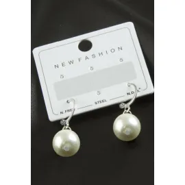 Yuvarlak İnci Küpe-Gümüş Rengi