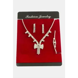 Fiyong Taşlı Lüks Suyolu Set Kolye-Gümüş Rengi