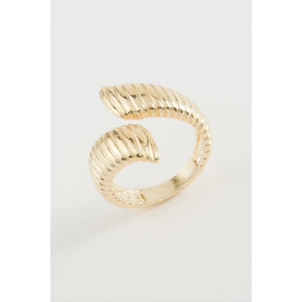 Oval Çizgili Metal Yüzük-Sarı