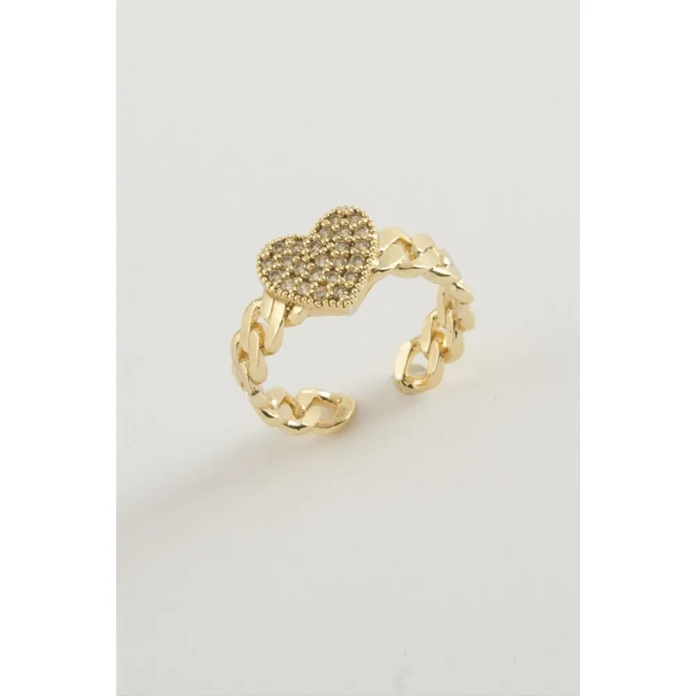 Kalp Zirkon Taşlı Yüzük-Sarı