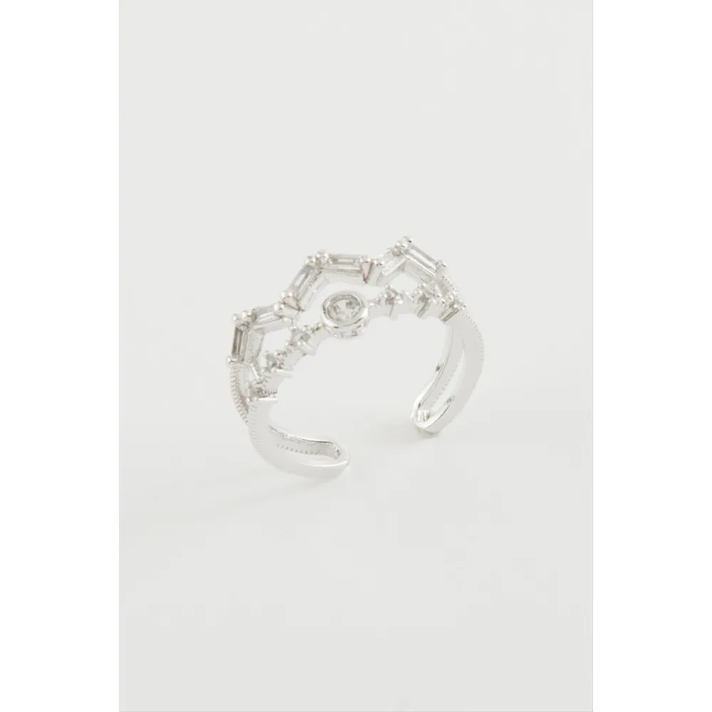 Zikzak Zirkon Taşlı Yüzük-Gümüş Rengi