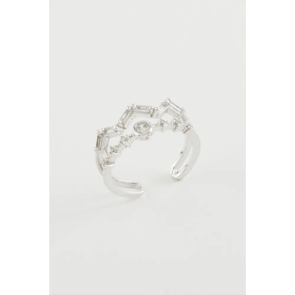 Zikzak Zirkon Taşlı Yüzük-Sarı