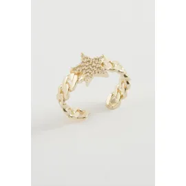 Yıldız Zirkon Taşlı Yüzük-Gümüş Rengi