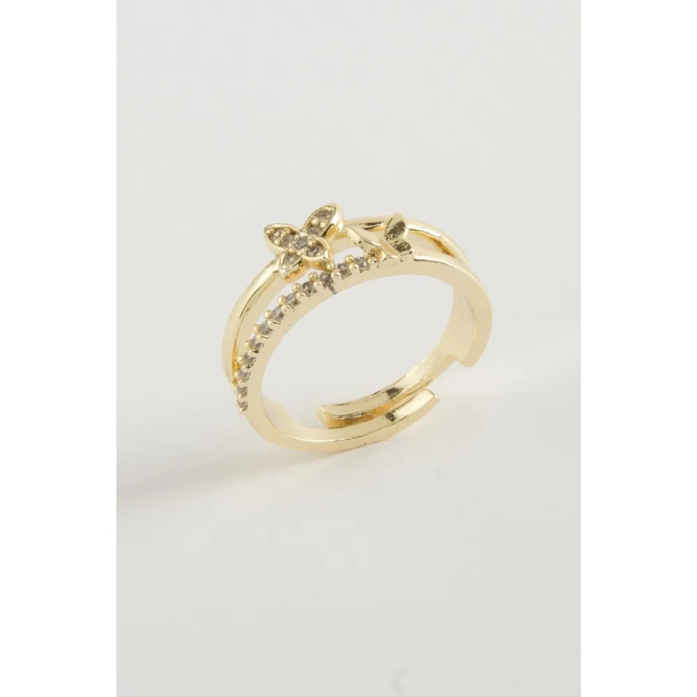 Kelebek Zirkon Taşlı Yüzük-Gümüş Rengi