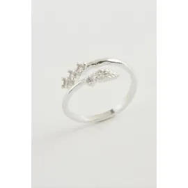 Yaprak Zirkon Taşlı Yüzük-Gümüş Rengi