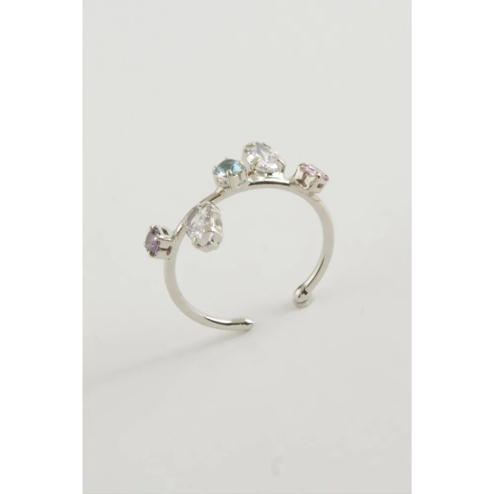 Oval Renkli Taşlı Yüzük-Gümüş Rengi