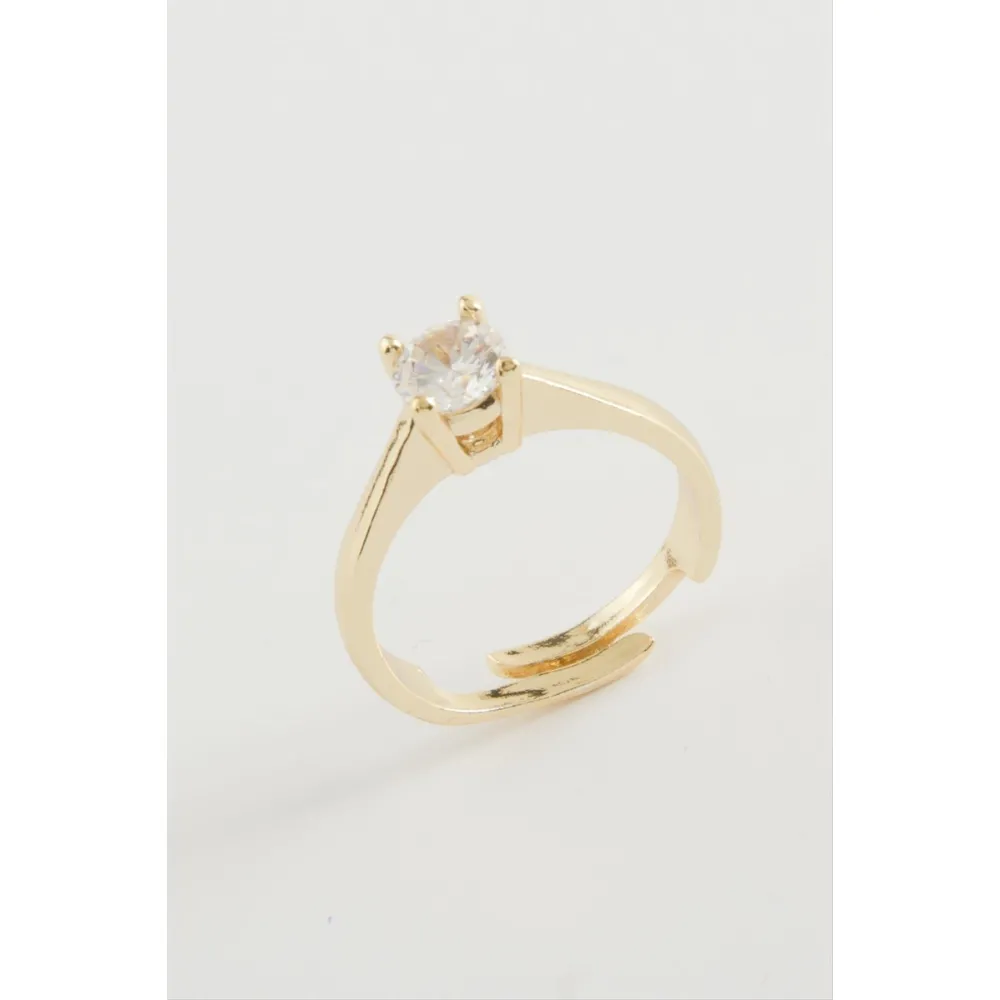 Zirkon Tek Taşlı Yüzük-Gümüş Rengi