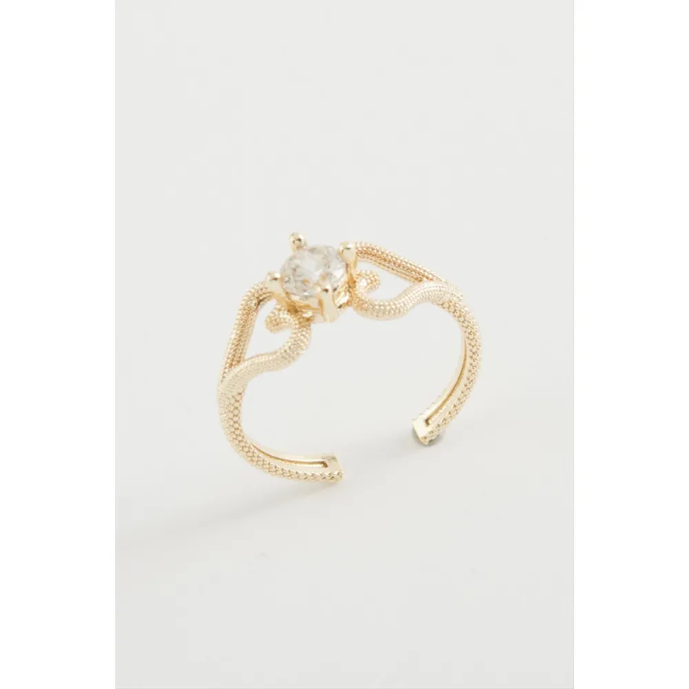 Kalp Tek Taşlı Yüzük-Gümüş Rengi