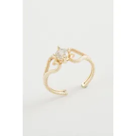 Kalp Tek Taşlı Yüzük-Sarı