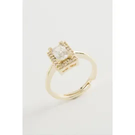 Dikdörtgen Tek Taşlı Yüzük-Sarı