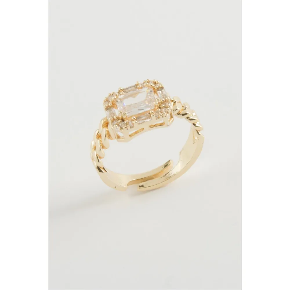 Baget Zirkon Taşlı Yüzük-Gümüş Rengi