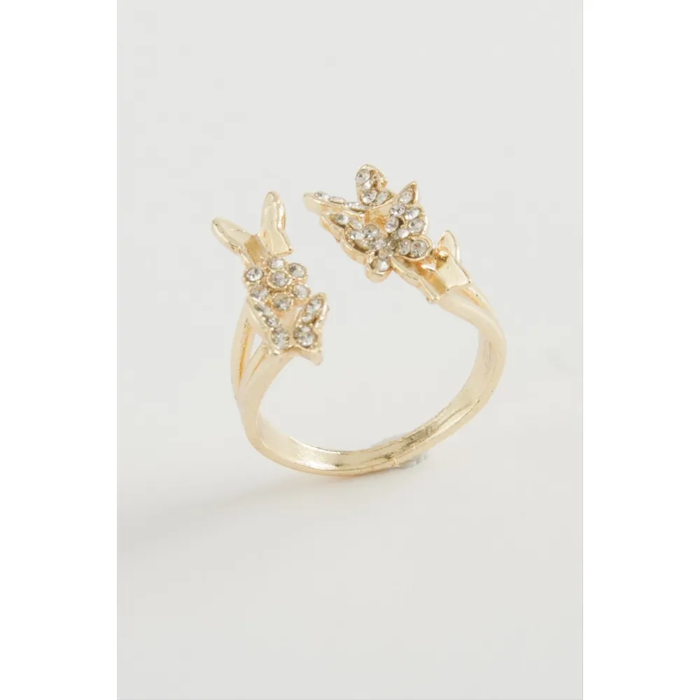 Kelebek Zirkon Taşlı Yüzük-Gümüş Rengi