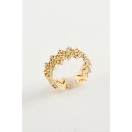 Zikzak Zirkon Taşlı Yüzük-Sarı