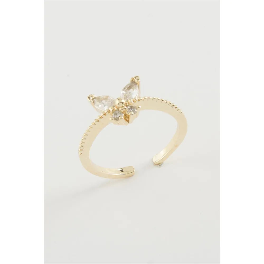 Kelebek Zirkon Taşlı Yüzük-Gümüş Rengi