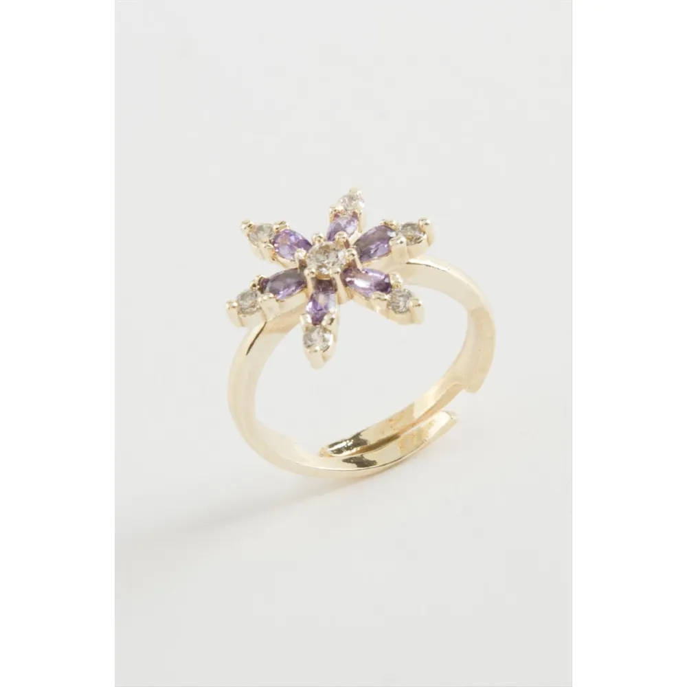 Lotus Zirkon Taşlı Yüzük-Gümüş Rengi