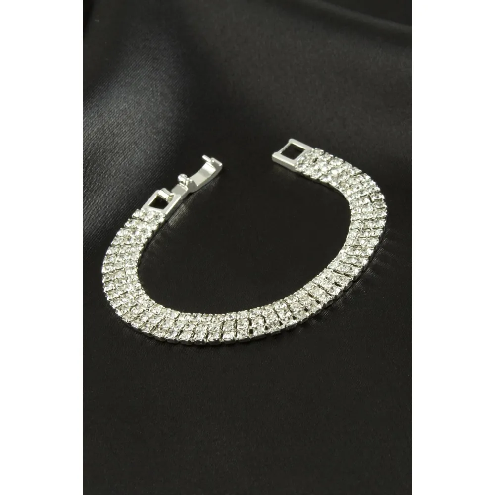 3 Sıra Taşlı Suyolu Bileklik-Gümüş Rengi