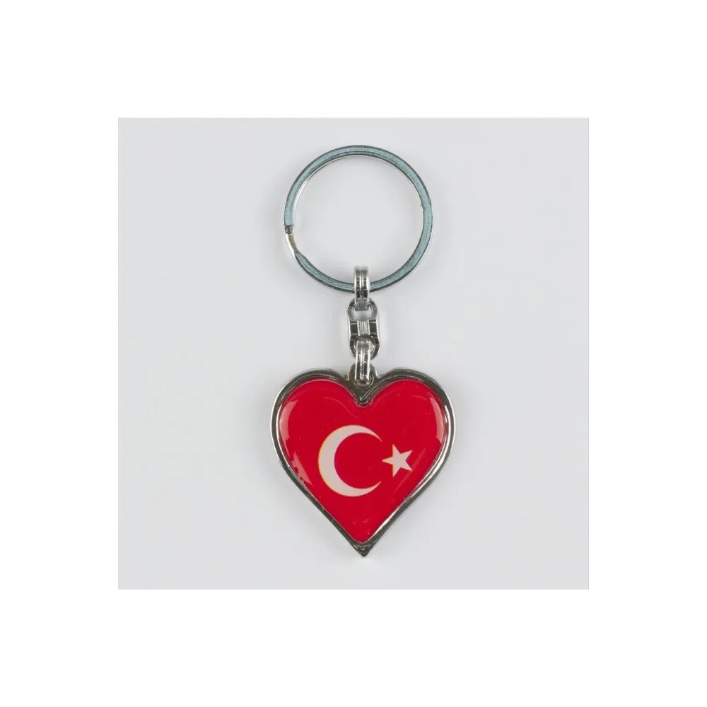 Ay Yıldız Kalp Figürlü Metal Anahtarlık-Kırmızı