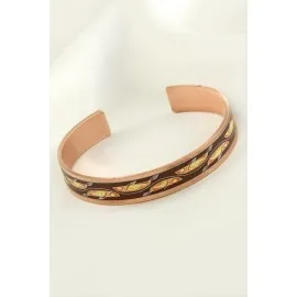 Oval Desenli Bakır Kelepçe Bileklik-Bronz