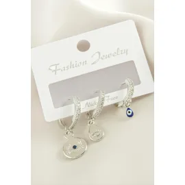 3 Adet Göz Zirkon Taşlı Küpe-Sarı