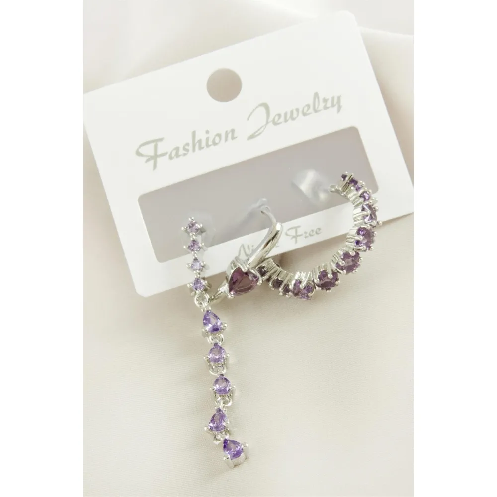 3 Adet Kalp Zirkon Taşlı Küpe-Sarı