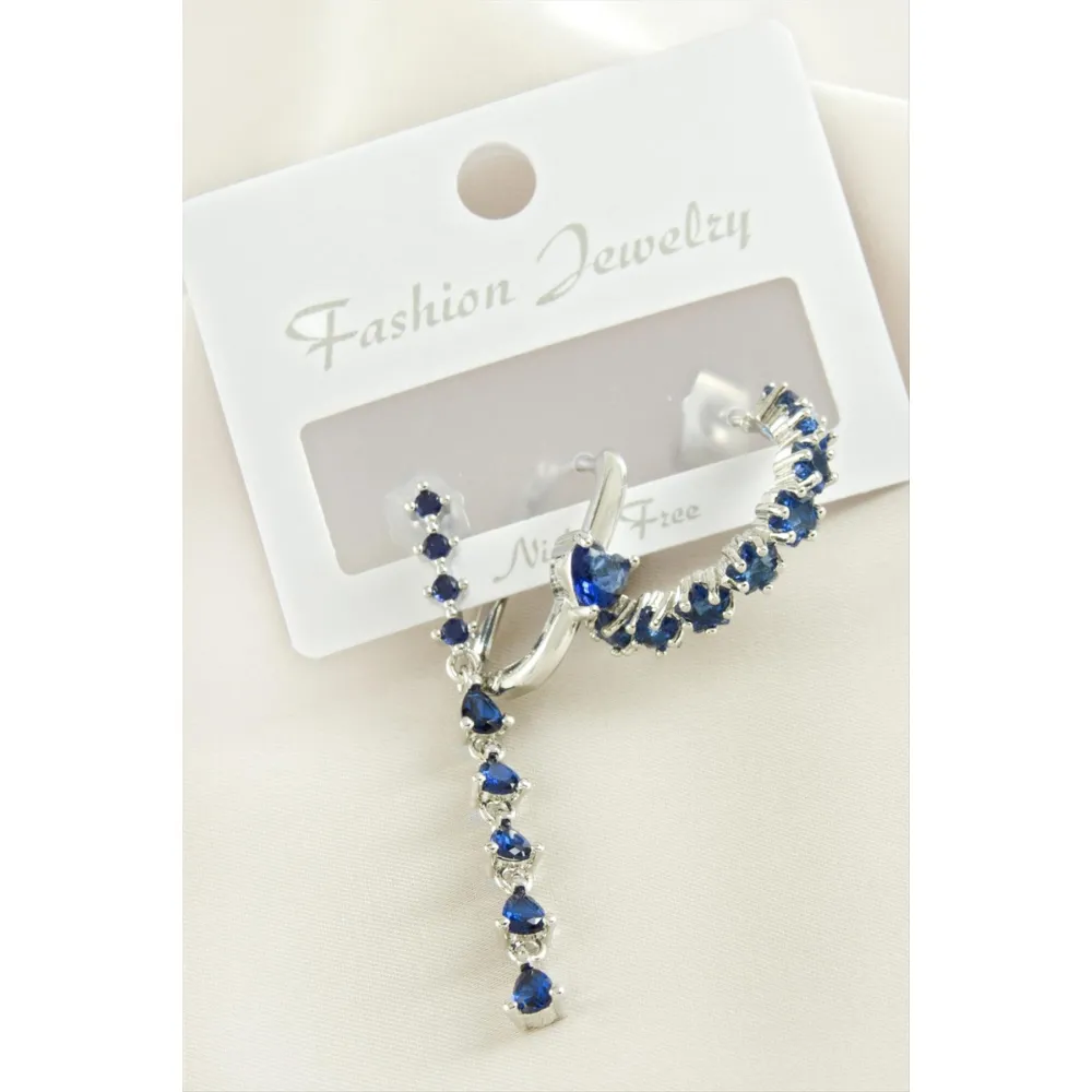 3 Adet Kalp Zirkon Taşlı Küpe-Gümüş Rengi